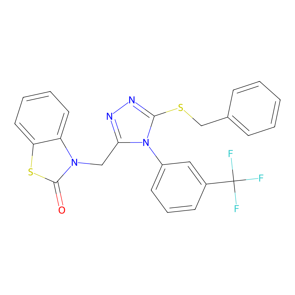 3-((5-(benzylthio)-4-(3-(trifluoromethyl)phenyl)-4H-1,2,4-triazol-3-yl)methyl)benzo[d]thiazol-2(3H)-one molecular structure, CAS 847403-75-2