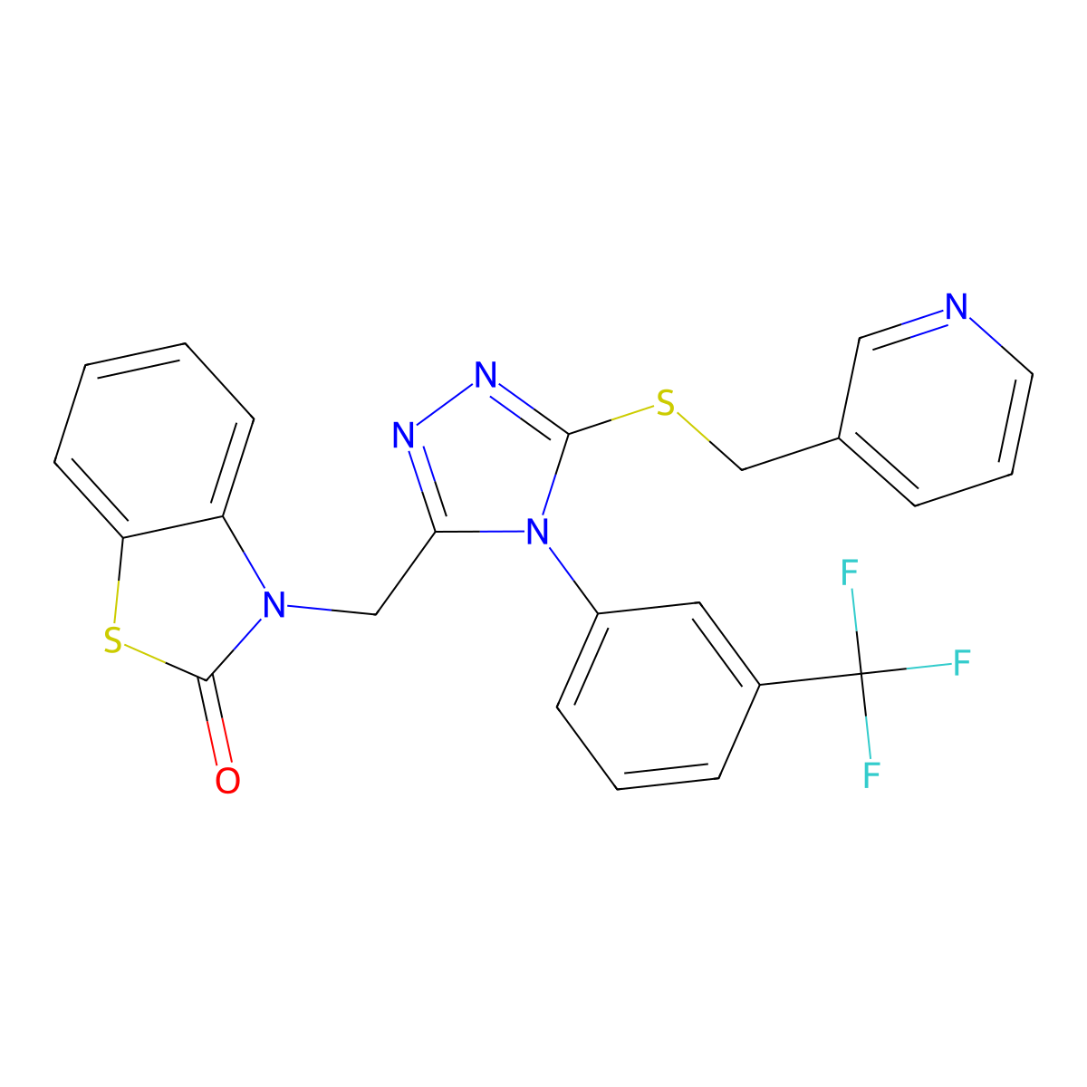 3-((5-((pyridin-3-ylmethyl)thio)-4-(3-(trifluoromethyl)phenyl)-4H-1,2,4-triazol-3-yl)methyl)benzo[d]thiazol-2(3H)-one molecular structure, CAS 847403-76-3