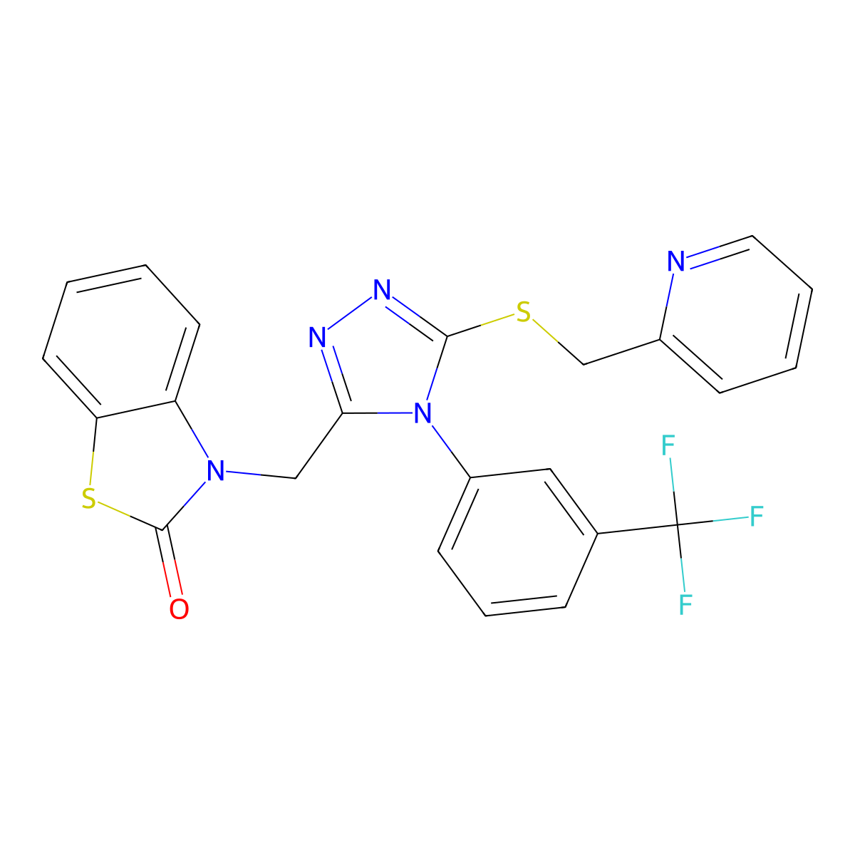 3-((5-((pyridin-2-ylmethyl)thio)-4-(3-(trifluoromethyl)phenyl)-4H-1,2,4-triazol-3-yl)methyl)benzo[d]thiazol-2(3H)-one molecular structure, CAS 847403-77-4