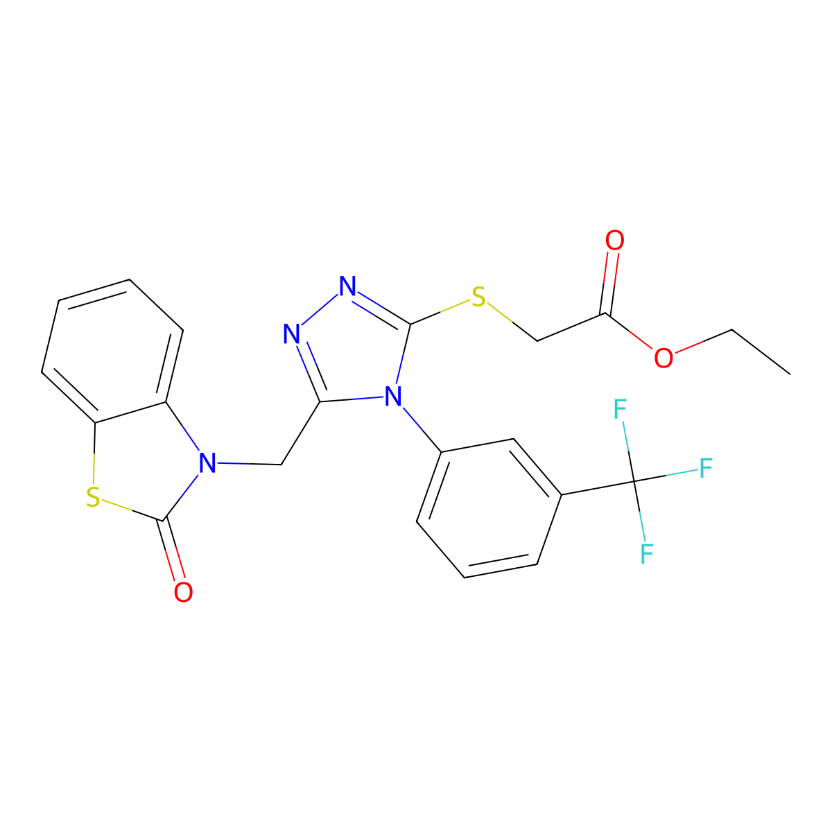 ethyl 2-((5-((2-oxobenzo[d]thiazol-3(2H)-yl)methyl)-4-(3-(trifluoromethyl)phenyl)-4H-1,2,4-triazol-3-yl)thio)acetate molecular structure, CAS 847403-78-5