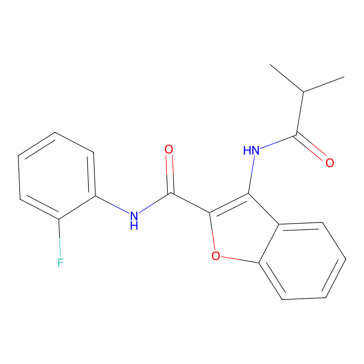 N-(2-fluorophenyl)-3-isobutyramidobenzofuran-2-carboxamide molecular structure, CAS 847405-13-4