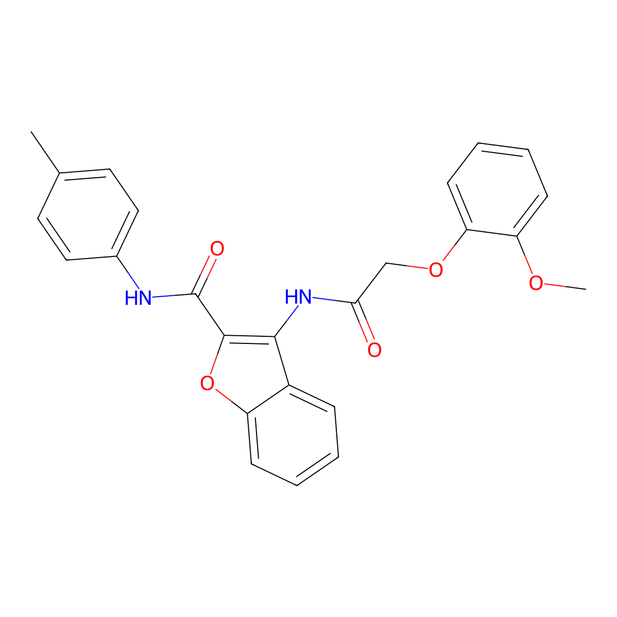 3-(2-(2-methoxyphenoxy)acetamido)-N-(p-tolyl)benzofuran-2-carboxamide molecular structure, CAS 847405-21-4