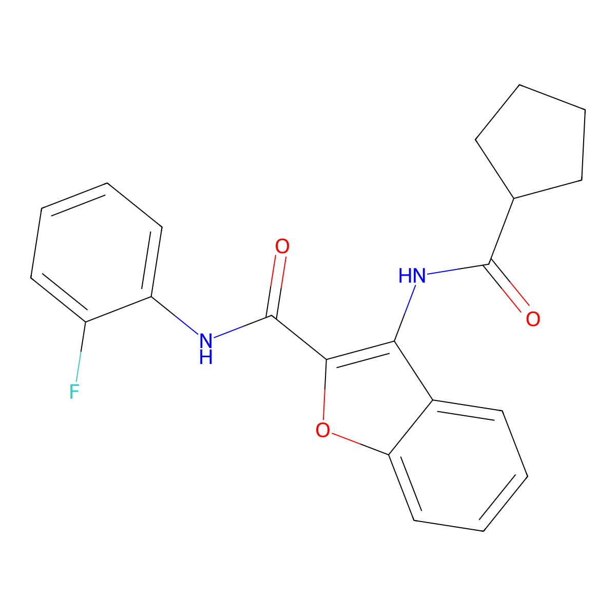 3-(cyclopentanecarboxamido)-N-(2-fluorophenyl)benzofuran-2-carboxamide molecular structure, CAS 847405-24-7