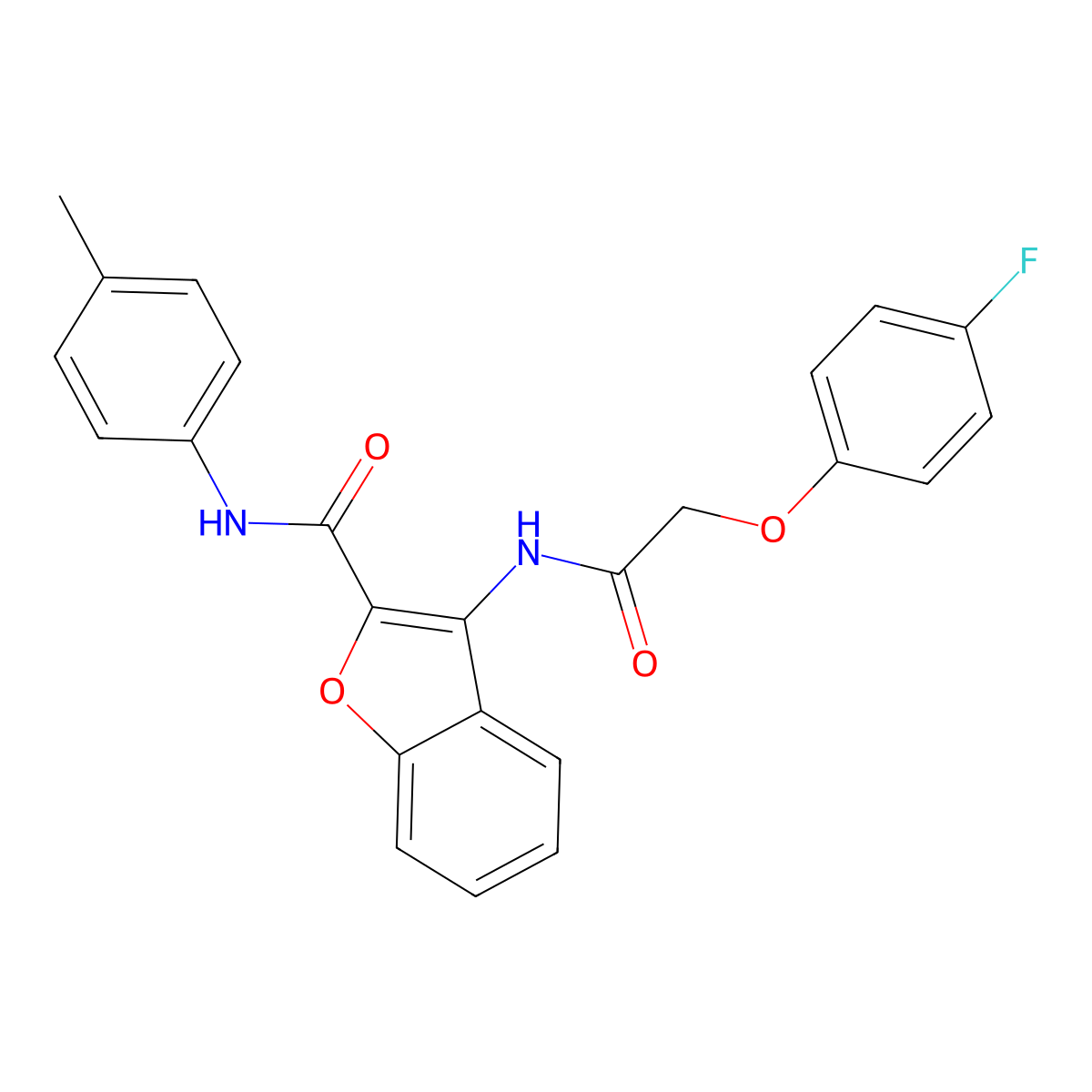 3-(2-(4-fluorophenoxy)acetamido)-N-(p-tolyl)benzofuran-2-carboxamide molecular structure, CAS 847405-36-1