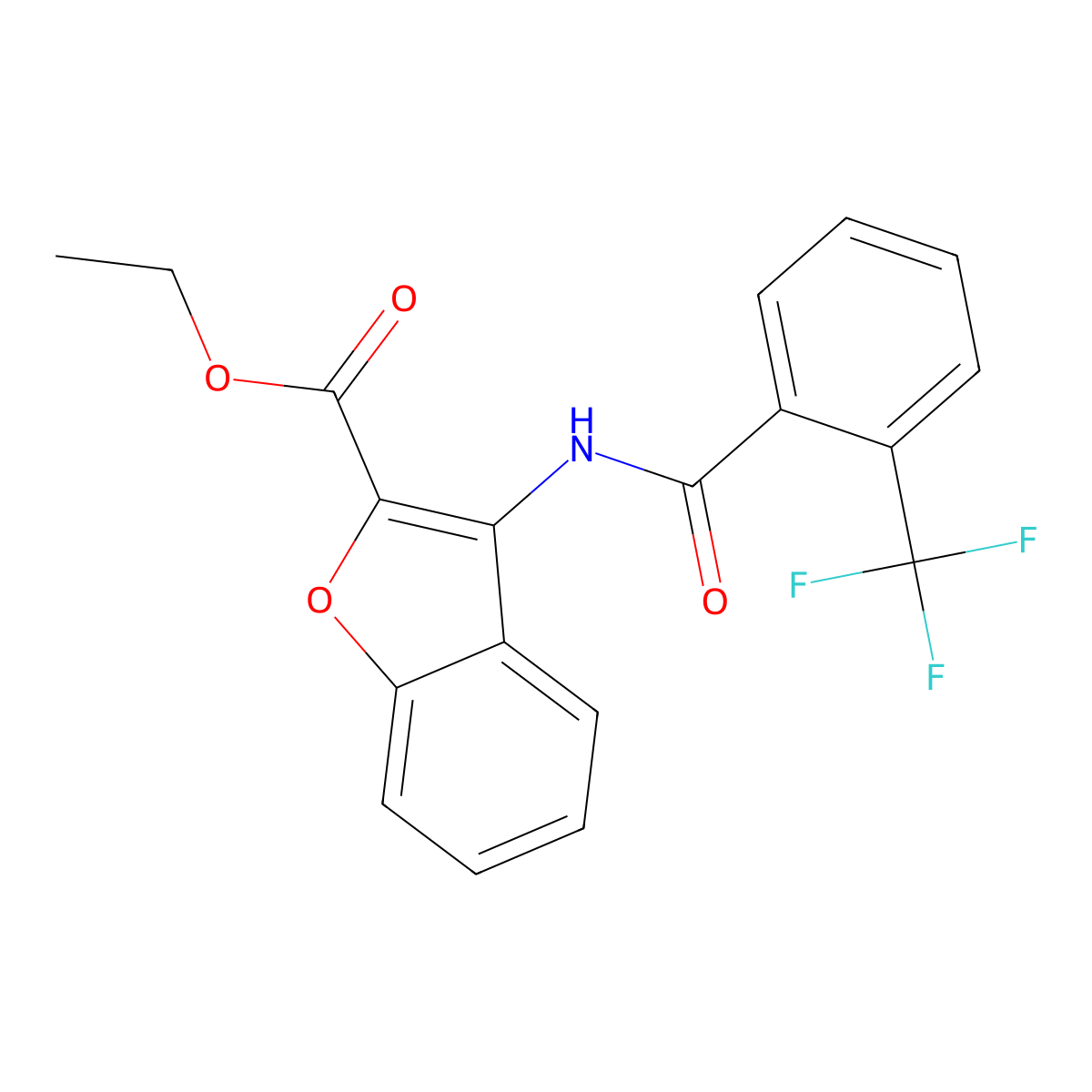Ethyl 3-(2-(trifluoromethyl)benzamido)benzofuran-2-carboxylate molecular structure, CAS 847405-91-8