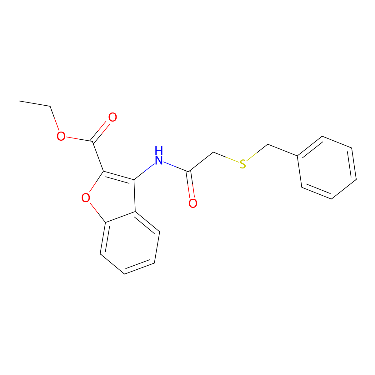 Ethyl 3-(2-(benzylthio)acetamido)benzofuran-2-carboxylate molecular structure, CAS 847406-03-5