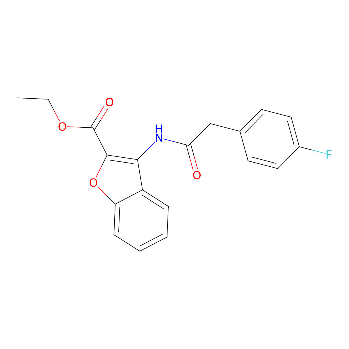 Ethyl 3-(2-(4-fluorophenyl)acetamido)benzofuran-2-carboxylate molecular structure, CAS 847406-19-3