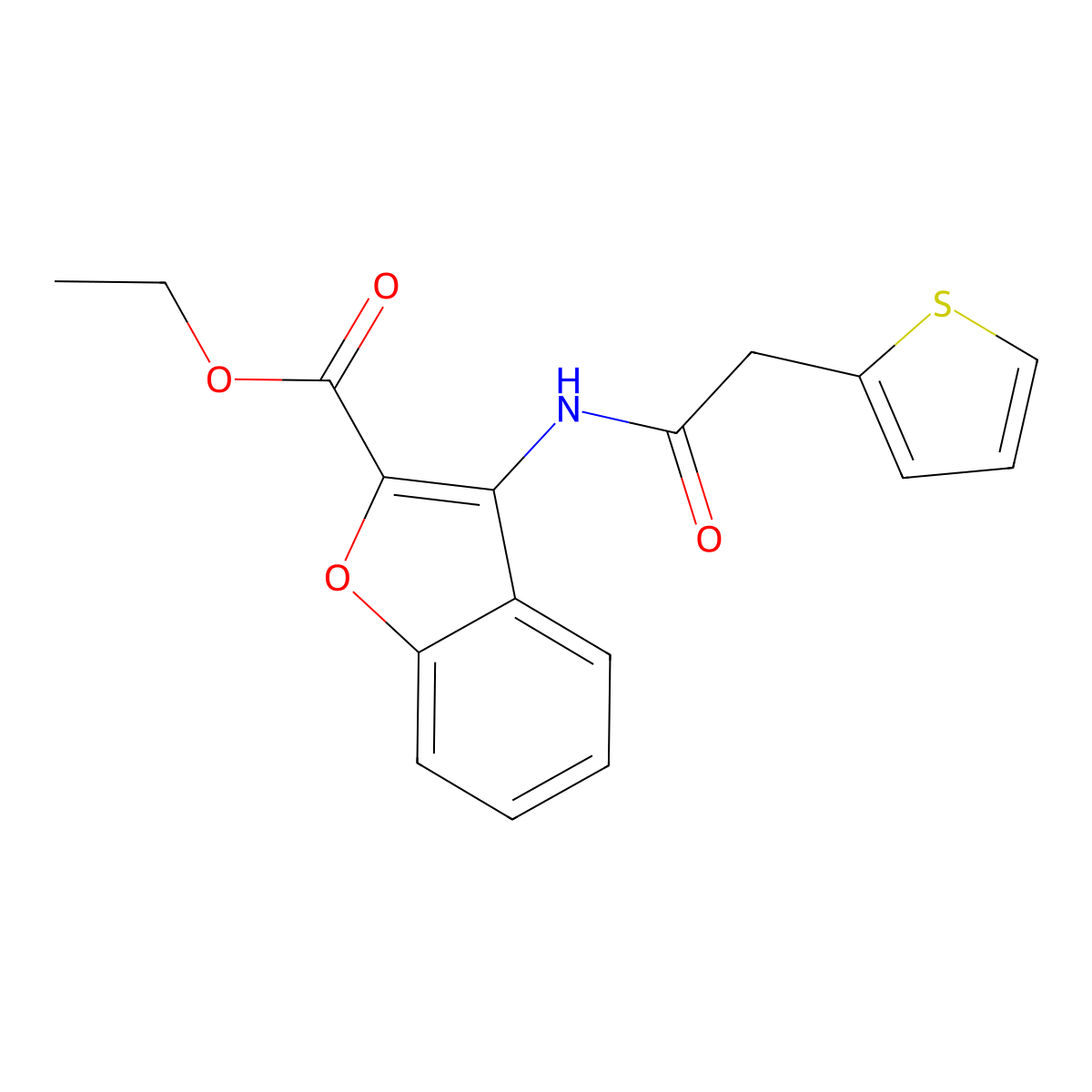 Ethyl 3-(2-(thiophen-2-yl)acetamido)benzofuran-2-carboxylate molecular structure, CAS 847406-27-3