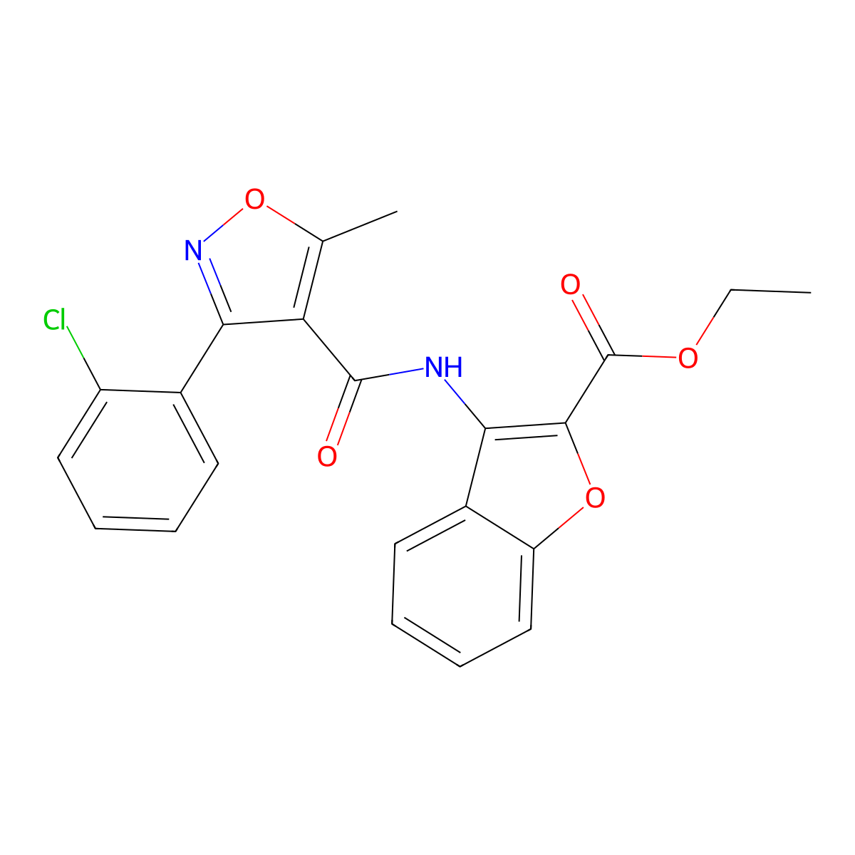 Ethyl 3-[3-(2-chlorophenyl)-5-methyl-1,2-oxazole-4-amido]-1-benzofuran-2-carboxylate molecular structure, CAS 847406-31-9
