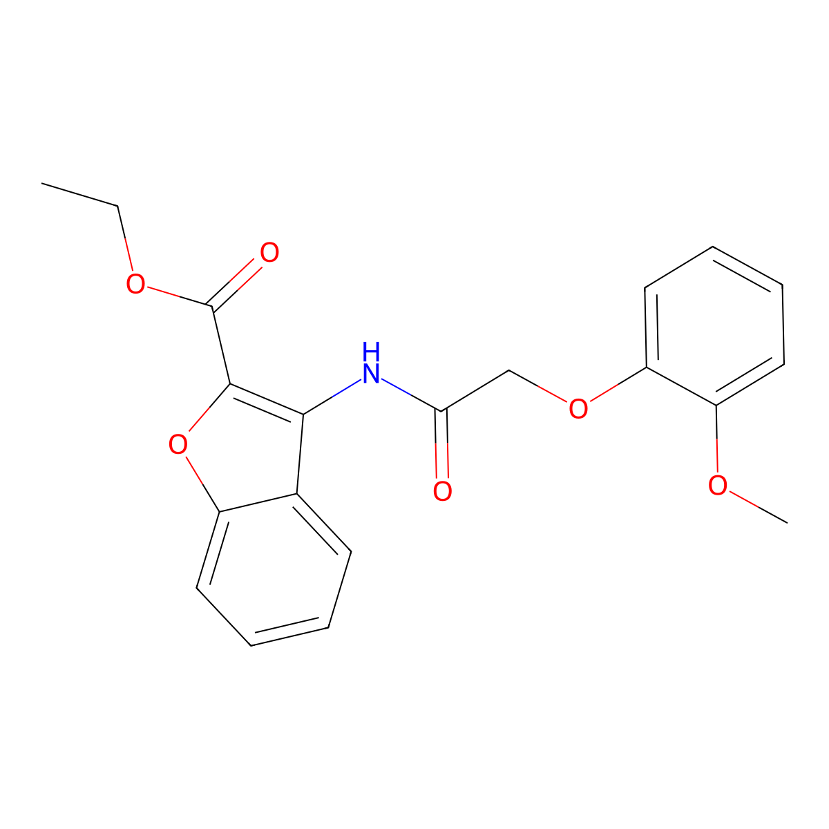 Ethyl 3-(2-(2-methoxyphenoxy)acetamido)benzofuran-2-carboxylate molecular structure, CAS 847406-39-7