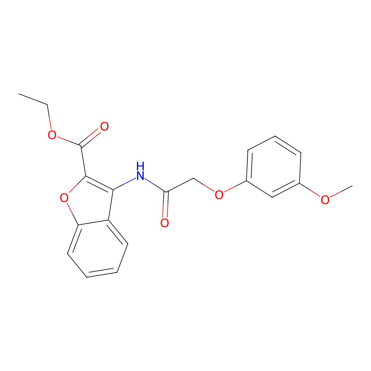 Ethyl 3-(2-(3-methoxyphenoxy)acetamido)benzofuran-2-carboxylate molecular structure, CAS 847406-41-1