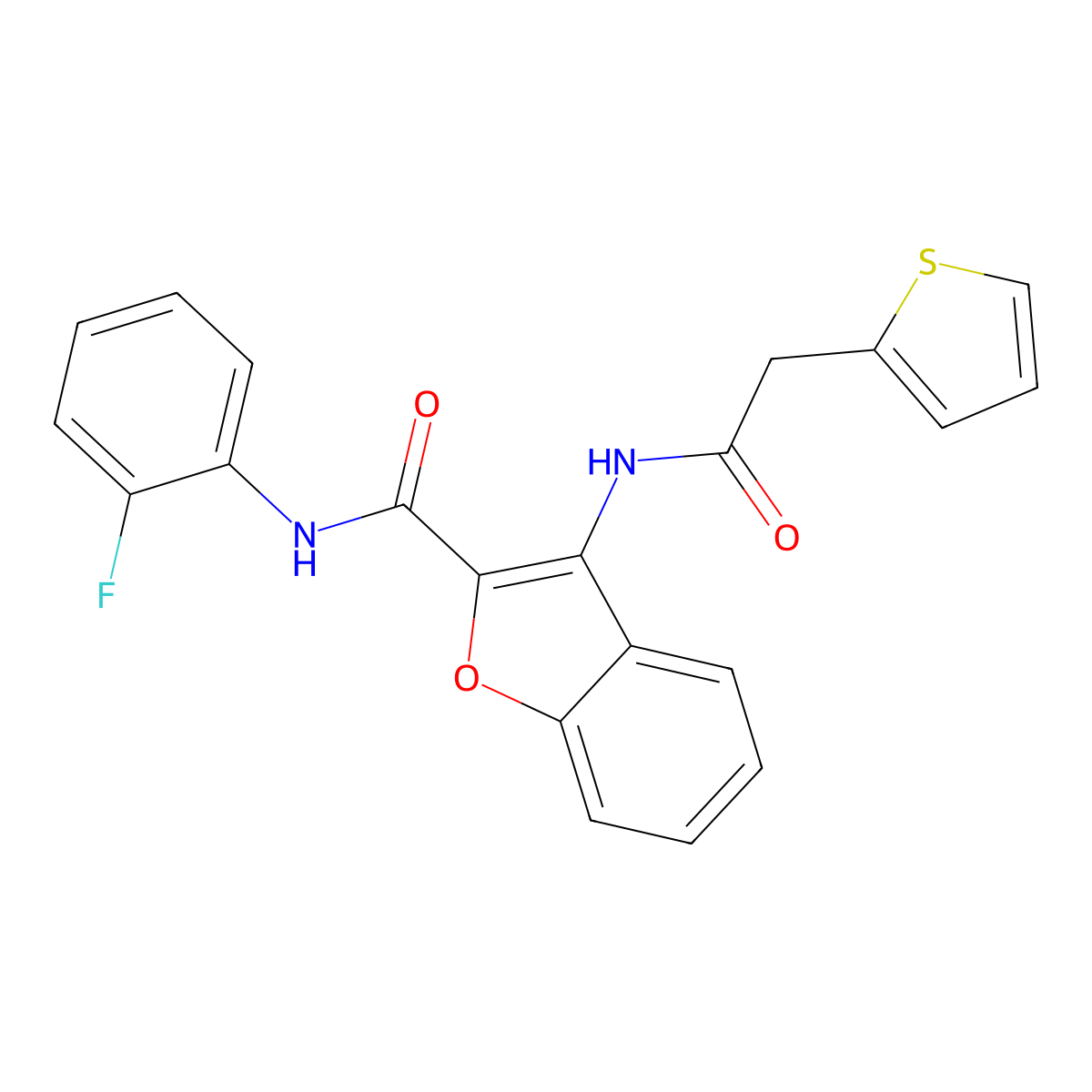 N-(2-fluorophenyl)-3-(2-(thiophen-2-yl)acetamido)benzofuran-2-carboxamide molecular structure, CAS 847406-43-3