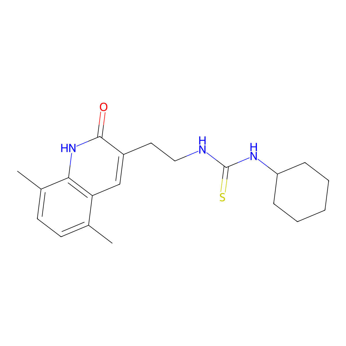 1-cyclohexyl-3-[2-(5,8-dimethyl-2-oxo-1H-quinolin-3-yl)ethyl]thiourea molecular structure, CAS 847406-78-4