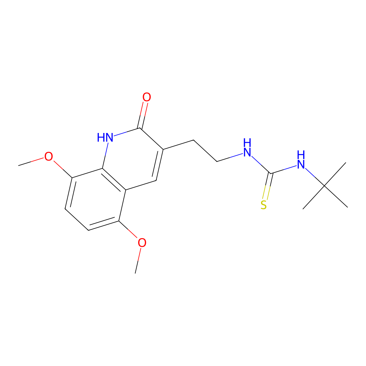1-(Tert-butyl)-3-(2-(5,8-dimethoxy-2-oxo-1,2-dihydroquinolin-3-yl)ethyl)thiourea molecular structure, CAS 847406-90-0