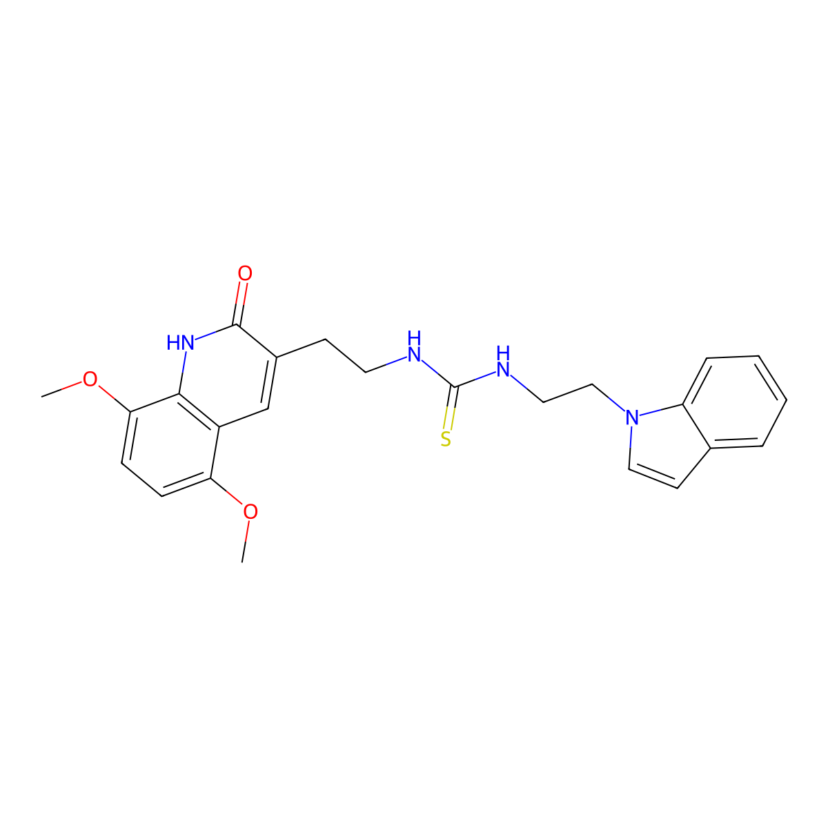 1-(2-(1H-indol-1-yl)ethyl)-3-(2-(5,8-dimethoxy-2-oxo-1,2-dihydroquinolin-3-yl)ethyl)thiourea molecular structure, CAS 847406-93-3