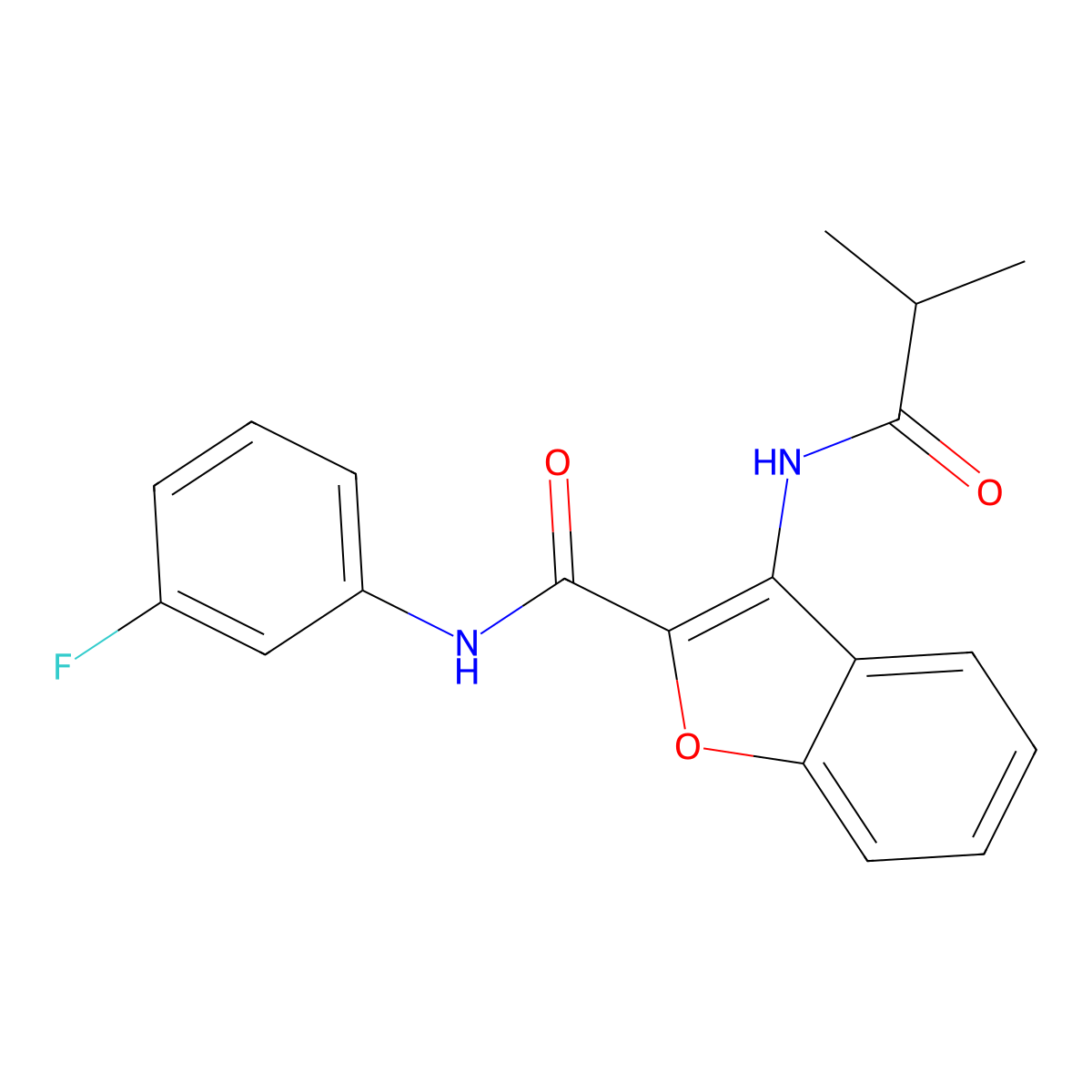 N-(3-fluorophenyl)-3-isobutyramidobenzofuran-2-carboxamide molecular structure, CAS 847406-98-8