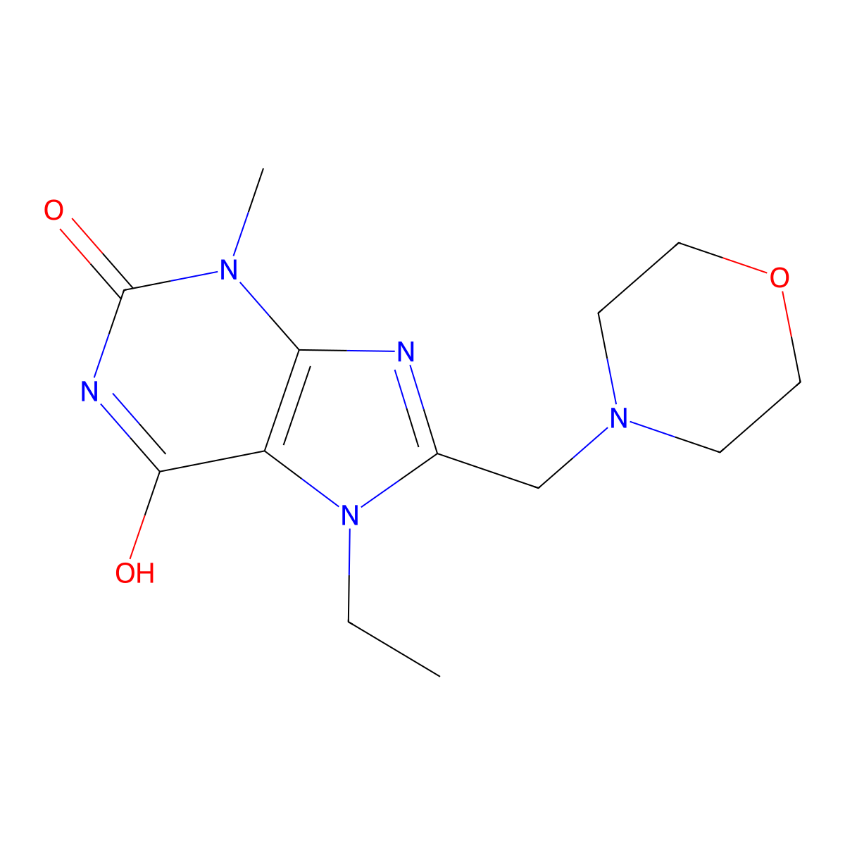 7-Ethyl-3-methyl-8-(morpholin-4-ylmethyl)purine-2,6-dione molecular structure, CAS 847407-29-8