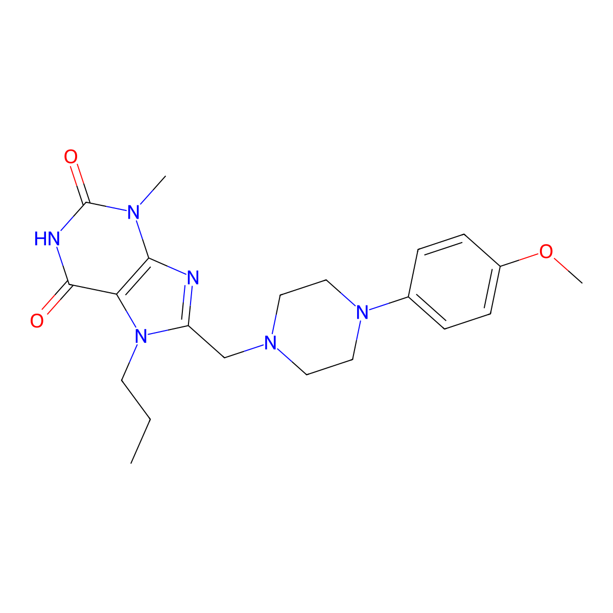 8-[[4-(4-Methoxyphenyl)piperazin-1-yl]methyl]-3-methyl-7-propylpurine-2,6-dione molecular structure, CAS 847407-37-8