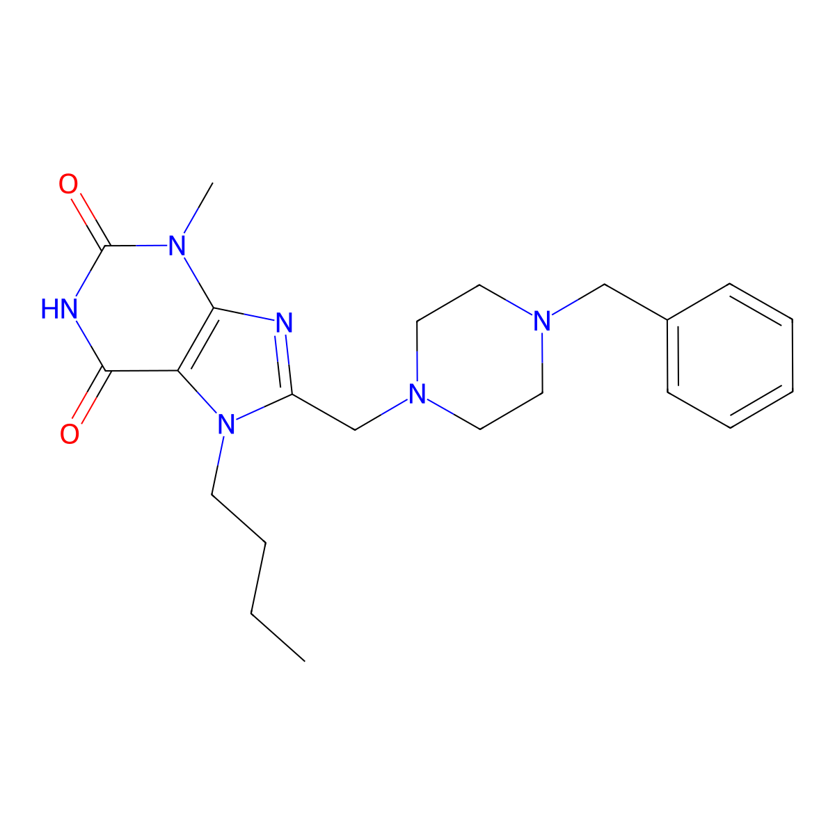 8-[(4-Benzylpiperazin-1-yl)methyl]-7-butyl-3-methylpurine-2,6-dione molecular structure, CAS 847407-46-9