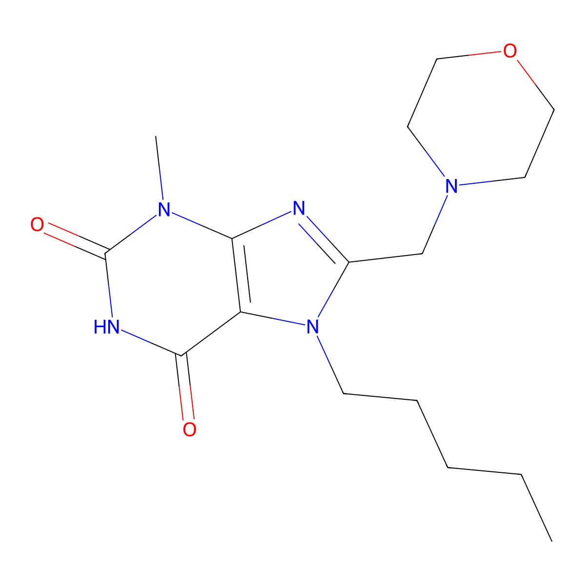 3-Methyl-8-(morpholin-4-ylmethyl)-7-pentylpurine-2,6-dione molecular structure, CAS 847407-55-0