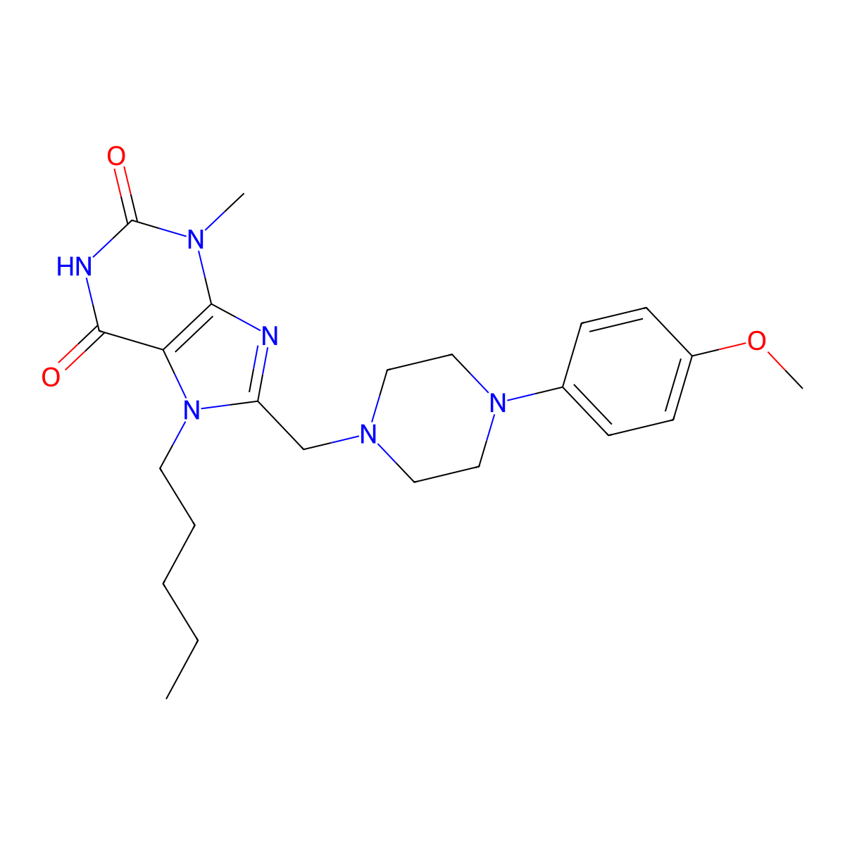 8-((4-(4-methoxyphenyl)piperazin-1-yl)methyl)-3-methyl-7-pentyl-1H-purine-2,6(3H,7H)-dione molecular structure, CAS 847407-67-4