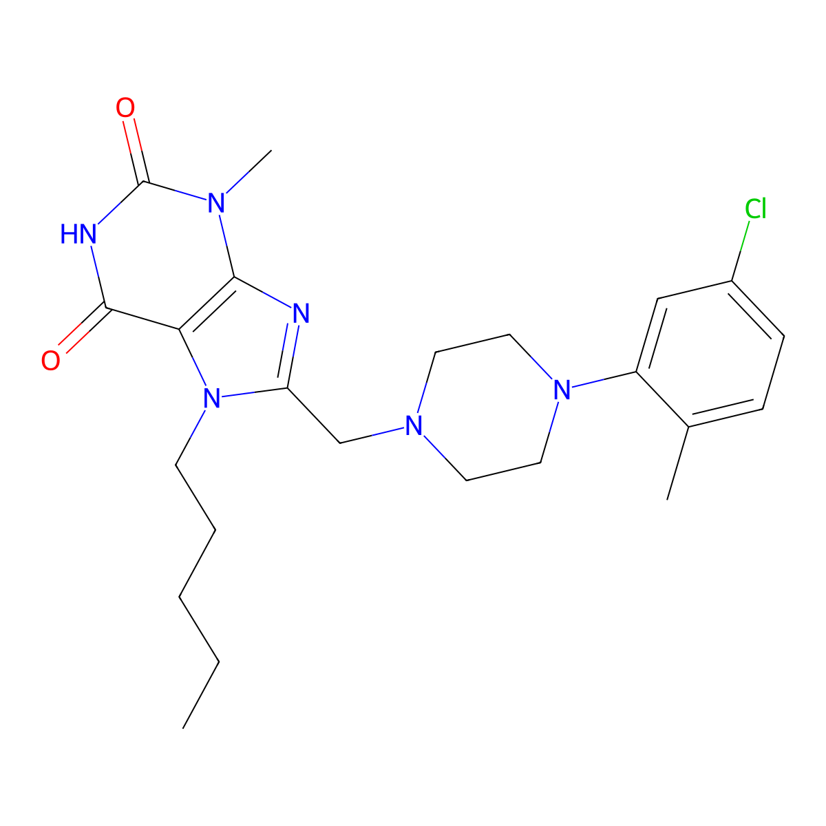 8-{[4-(5-chloro-2-methylphenyl)piperazin-1-yl]methyl}-3-methyl-7-pentyl-3,7-dihydro-1H-purine-2,6-dione molecular structure, CAS 847407-70-9