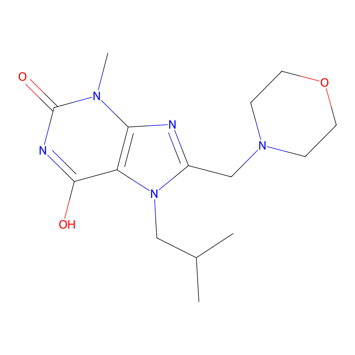 3-Methyl-7-(2-methylpropyl)-8-(morpholin-4-ylmethyl)purine-2,6-dione molecular structure, CAS 847407-73-2