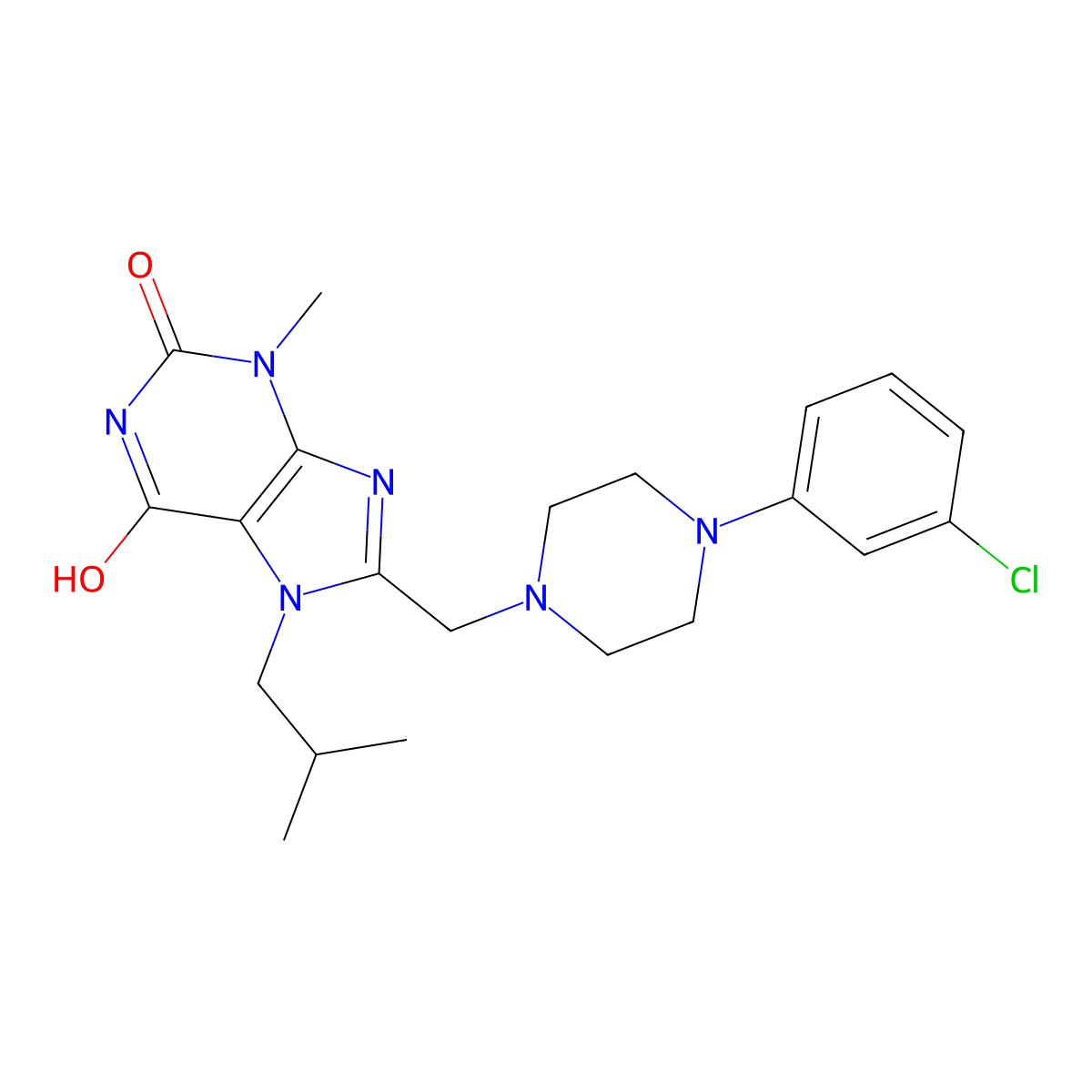 8-((4-(3-chlorophenyl)piperazin-1-yl)methyl)-7-isobutyl-3-methyl-1H-purine-2,6(3H,7H)-dione molecular structure, CAS 847407-76-5