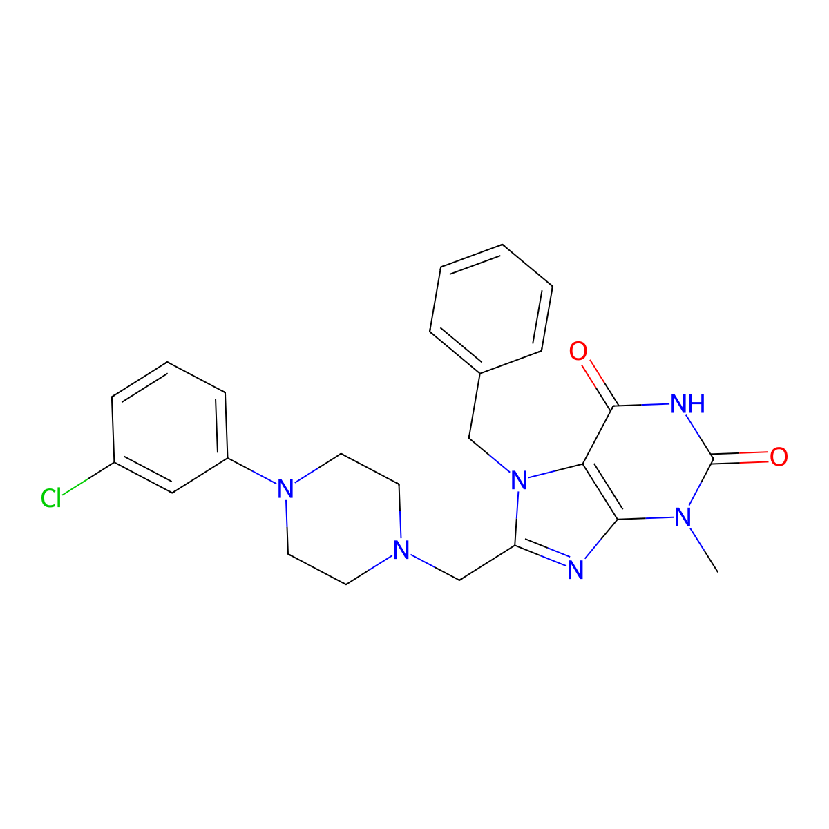 7-Benzyl-8-[[4-(3-chlorophenyl)piperazin-1-yl]methyl]-3-methylpurine-2,6-dione molecular structure, CAS 847407-82-3
