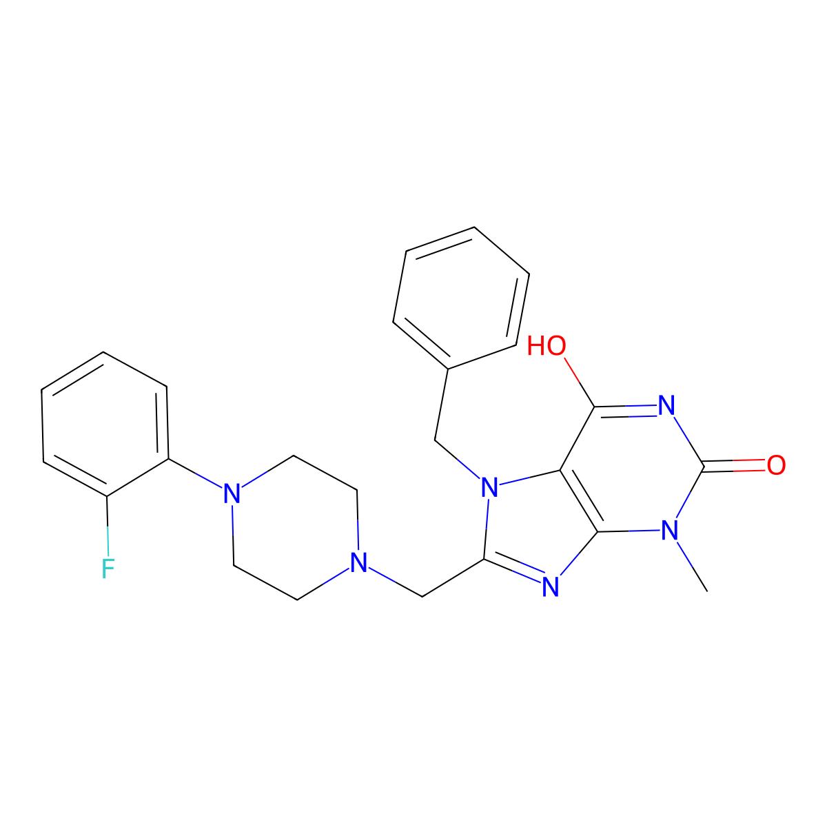 7-Benzyl-8-[[4-(2-fluorophenyl)piperazin-1-yl]methyl]-3-methylpurine-2,6-dione molecular structure, CAS 847407-85-6
