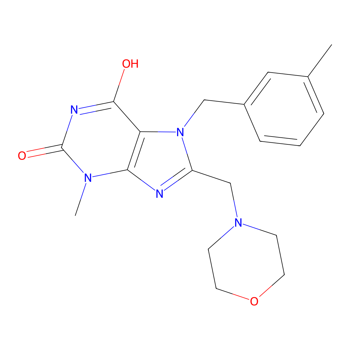 3-Methyl-7-[(3-methylphenyl)methyl]-8-(morpholin-4-ylmethyl)purine-2,6-dione molecular structure, CAS 847407-94-7