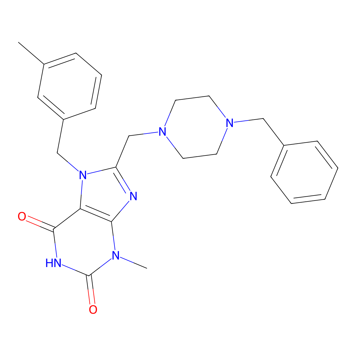 8-[(4-Benzylpiperazin-1-yl)methyl]-3-methyl-7-[(3-methylphenyl)methyl]purine-2,6-dione molecular structure, CAS 847407-97-0