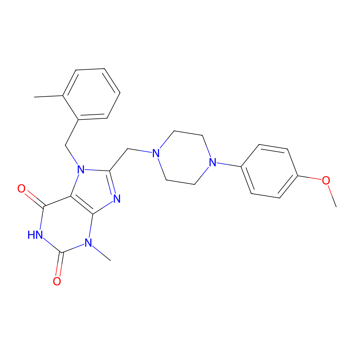 8-((4-(4-methoxyphenyl)piperazin-1-yl)methyl)-3-methyl-7-(2-methylbenzyl)-1H-purine-2,6(3H,7H)-dione molecular structure, CAS 847408-06-4