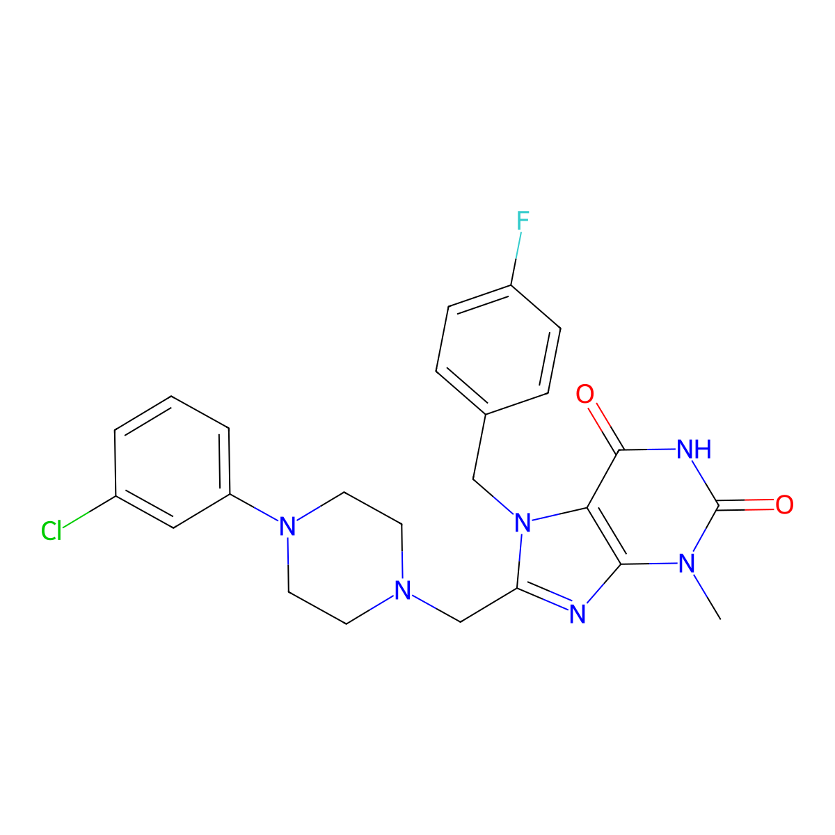 8-{[4-(3-chlorophenyl)piperazin-1-yl]methyl}-7-[(4-fluorophenyl)methyl]-3-methyl-2,3,6,7-tetrahydro-1H-purine-2,6-dione molecular structure, CAS 847408-18-8
