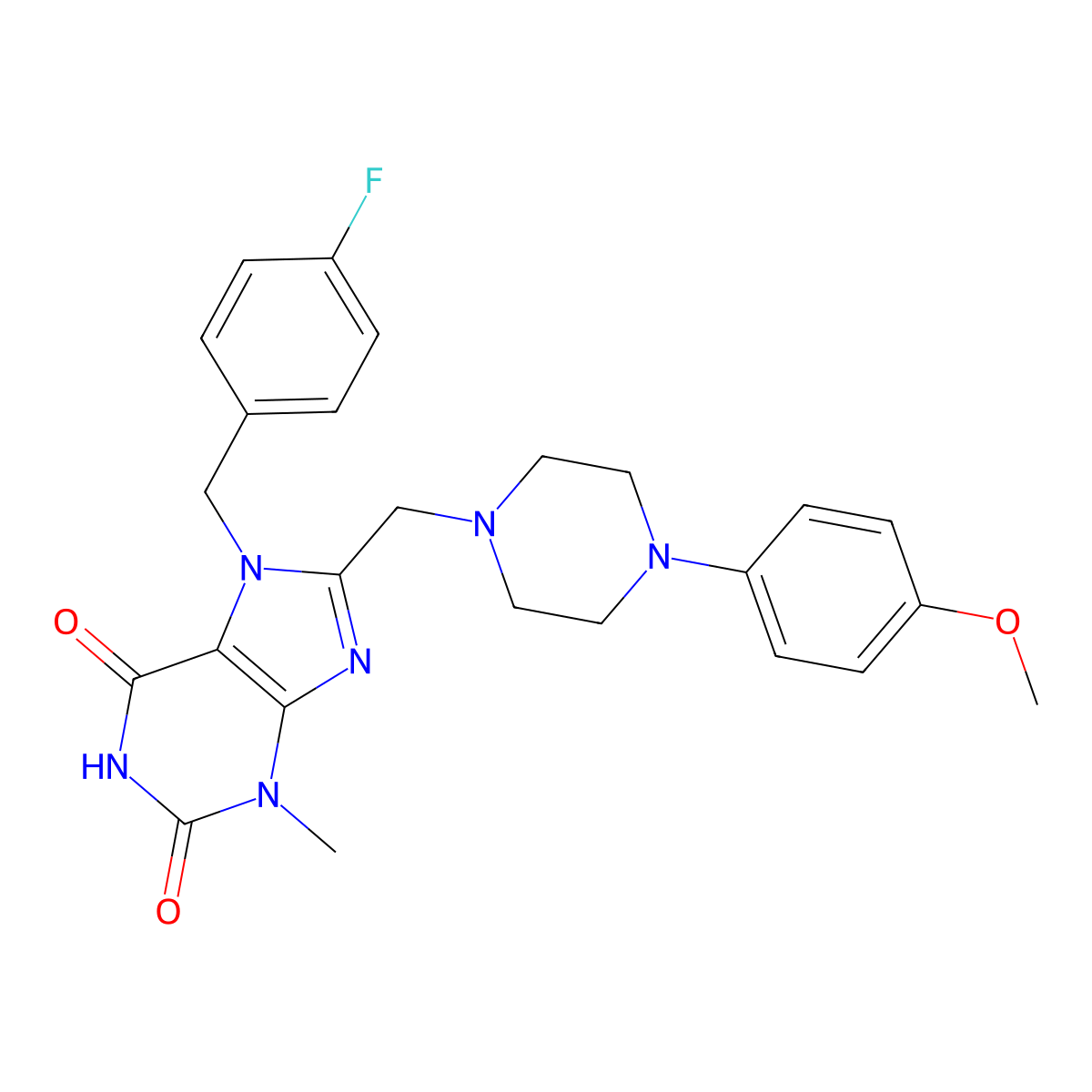 7-[(4-fluorophenyl)methyl]-8-{[4-(4-methoxyphenyl)piperazin-1-yl]methyl}-3-methyl-2,3,6,7-tetrahydro-1H-purine-2,6-dione molecular structure, CAS 847408-24-6