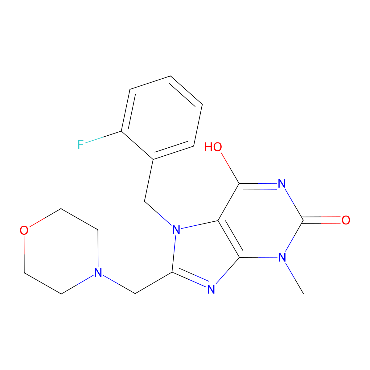7-(2-fluorobenzyl)-3-methyl-8-(morpholinomethyl)-1H-purine-2,6(3H,7H)-dione molecular structure, CAS 847408-27-9