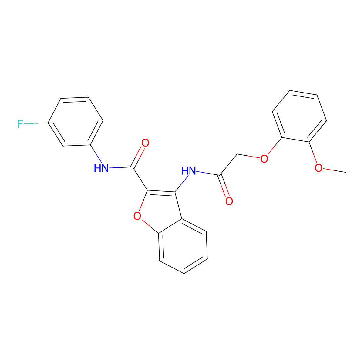 N-(3-fluorophenyl)-3-(2-(2-methoxyphenoxy)acetamido)benzofuran-2-carboxamide molecular structure, CAS 847408-28-0
