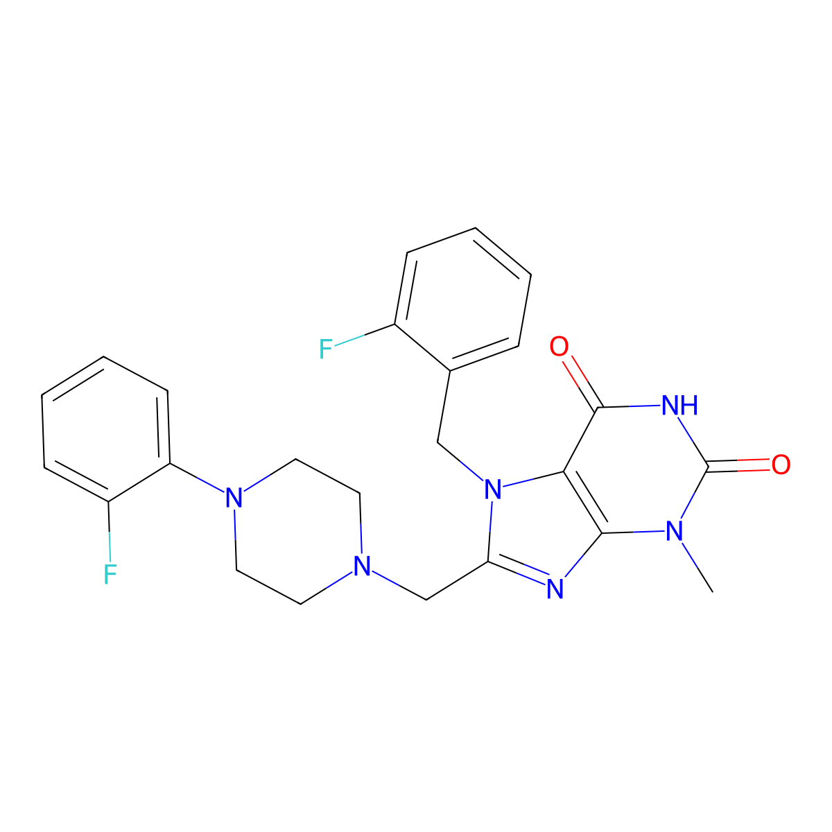7-[(2-fluorophenyl)methyl]-8-{[4-(2-fluorophenyl)piperazin-1-yl]methyl}-3-methyl-2,3,6,7-tetrahydro-1H-purine-2,6-dione molecular structure, CAS 847408-30-4