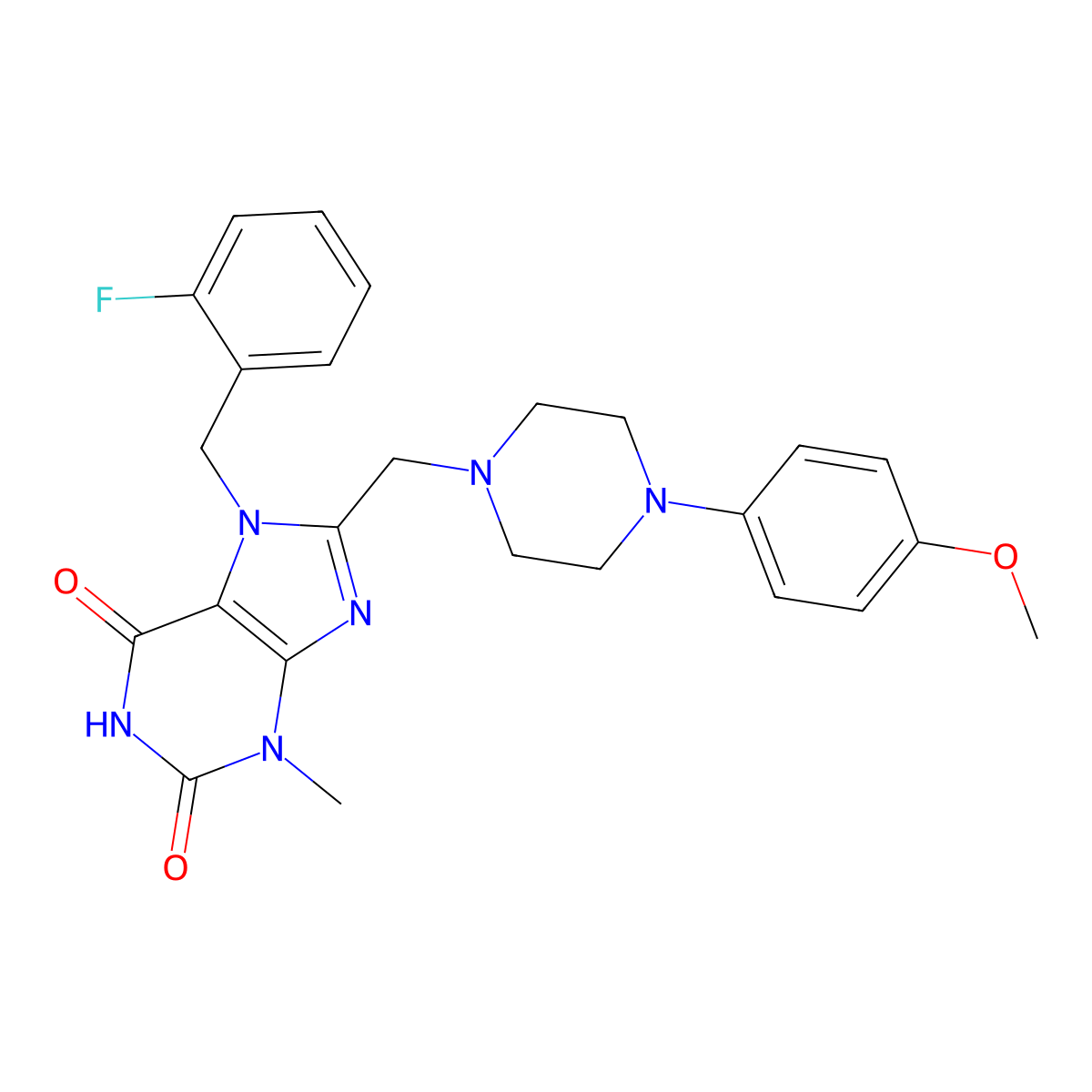 7-(2-fluorobenzyl)-8-((4-(4-methoxyphenyl)piperazin-1-yl)methyl)-3-methyl-1H-purine-2,6(3H,7H)-dione molecular structure, CAS 847408-33-7