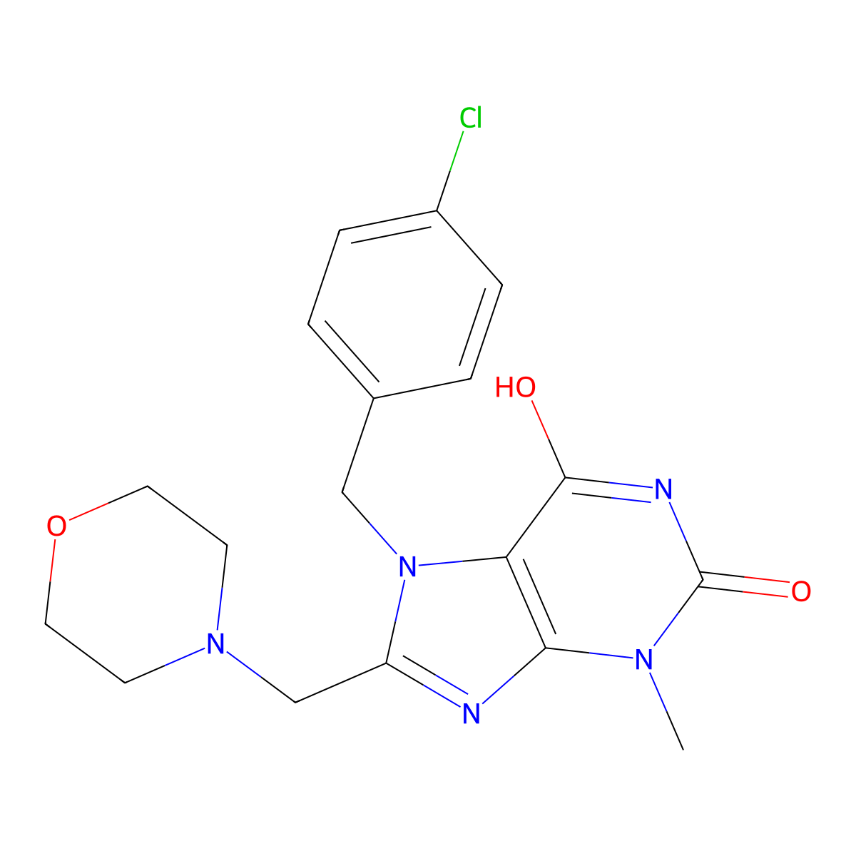 7-[(4-Chlorophenyl)methyl]-3-methyl-8-(morpholin-4-ylmethyl)purine-2,6-dione molecular structure, CAS 847408-39-3