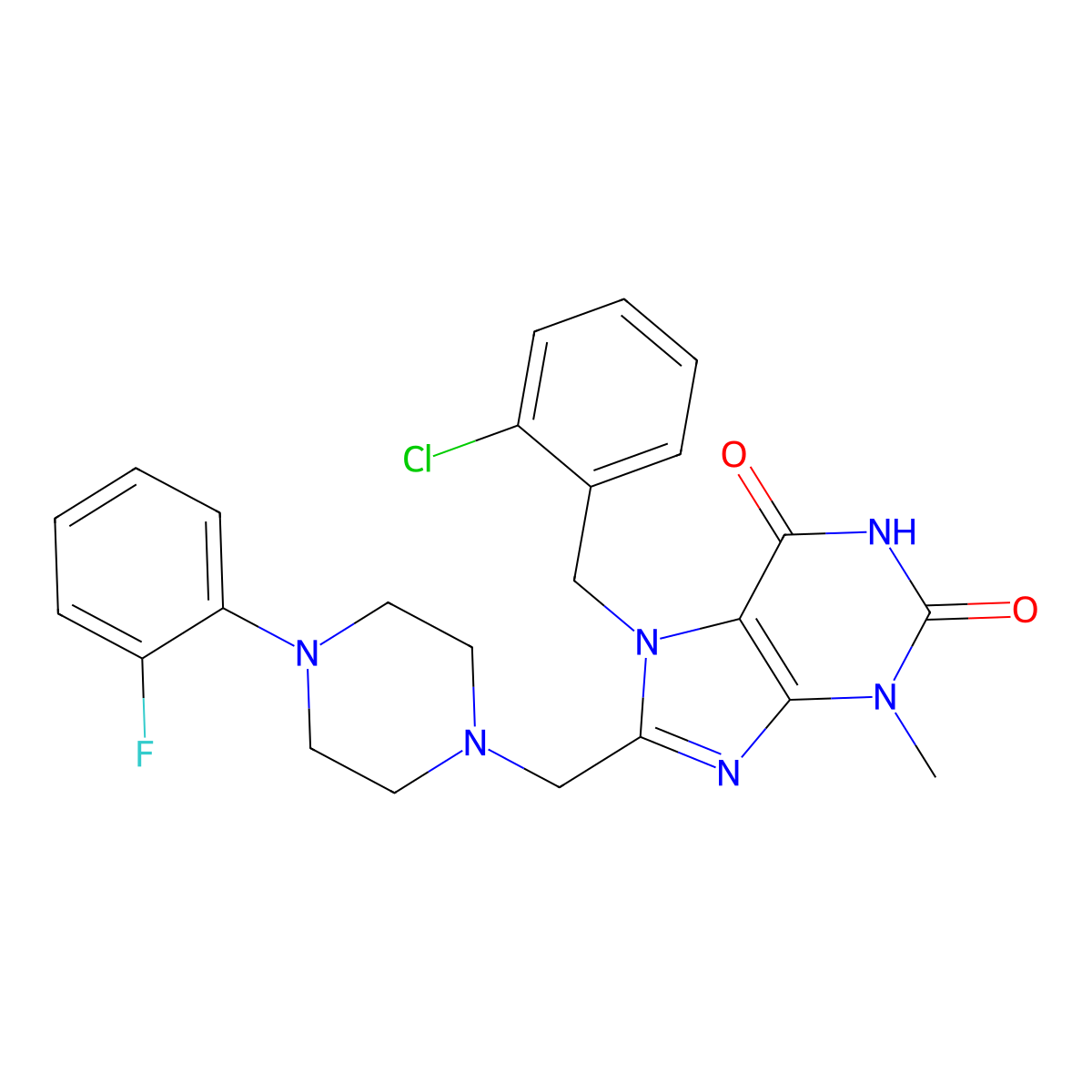 7-(2-chlorobenzyl)-8-((4-(2-fluorophenyl)piperazin-1-yl)methyl)-3-methyl-1H-purine-2,6(3H,7H)-dione molecular structure, CAS 847408-63-3