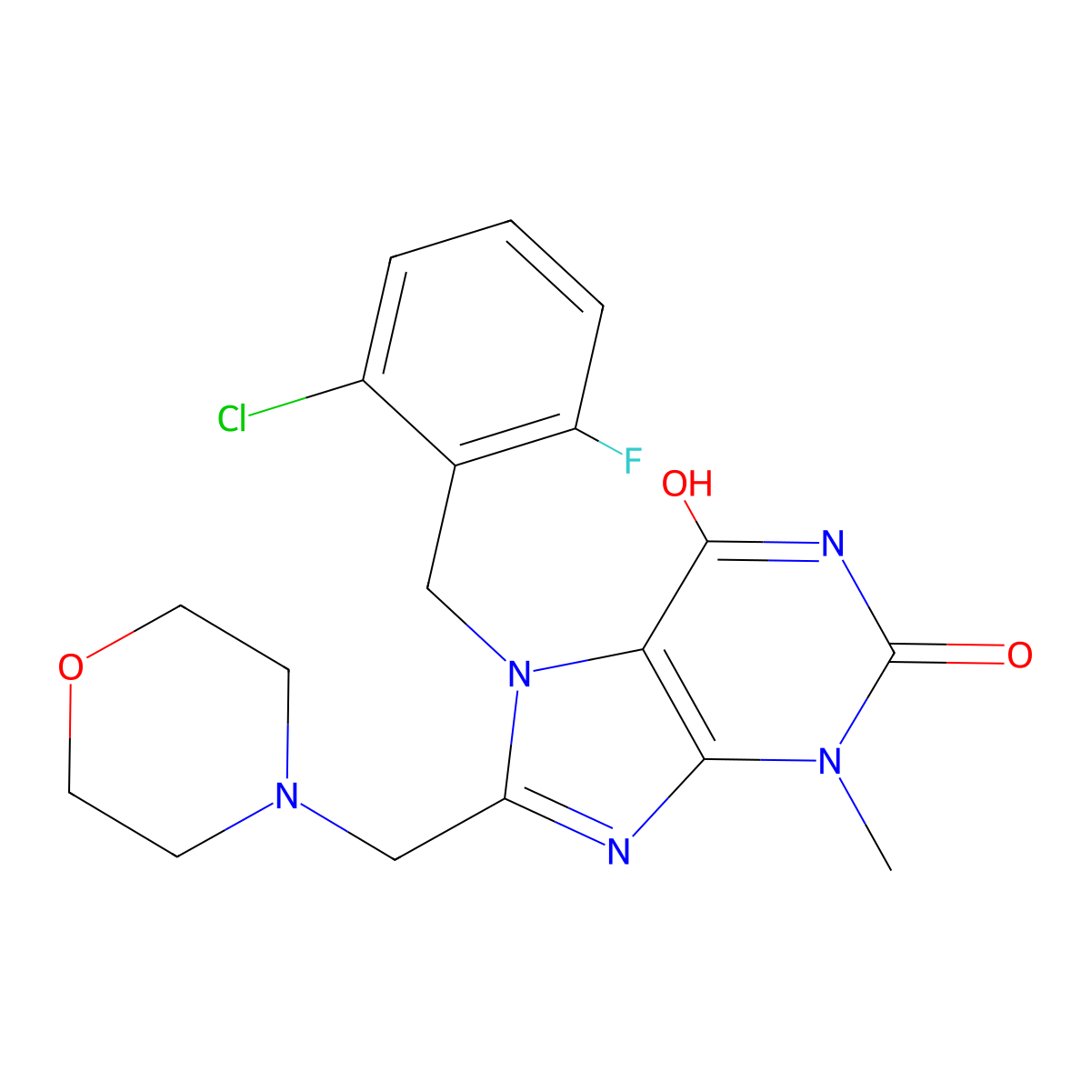 7-(2-chloro-6-fluorobenzyl)-3-methyl-8-(morpholinomethyl)-1H-purine-2,6(3H,7H)-dione molecular structure, CAS 847408-66-6