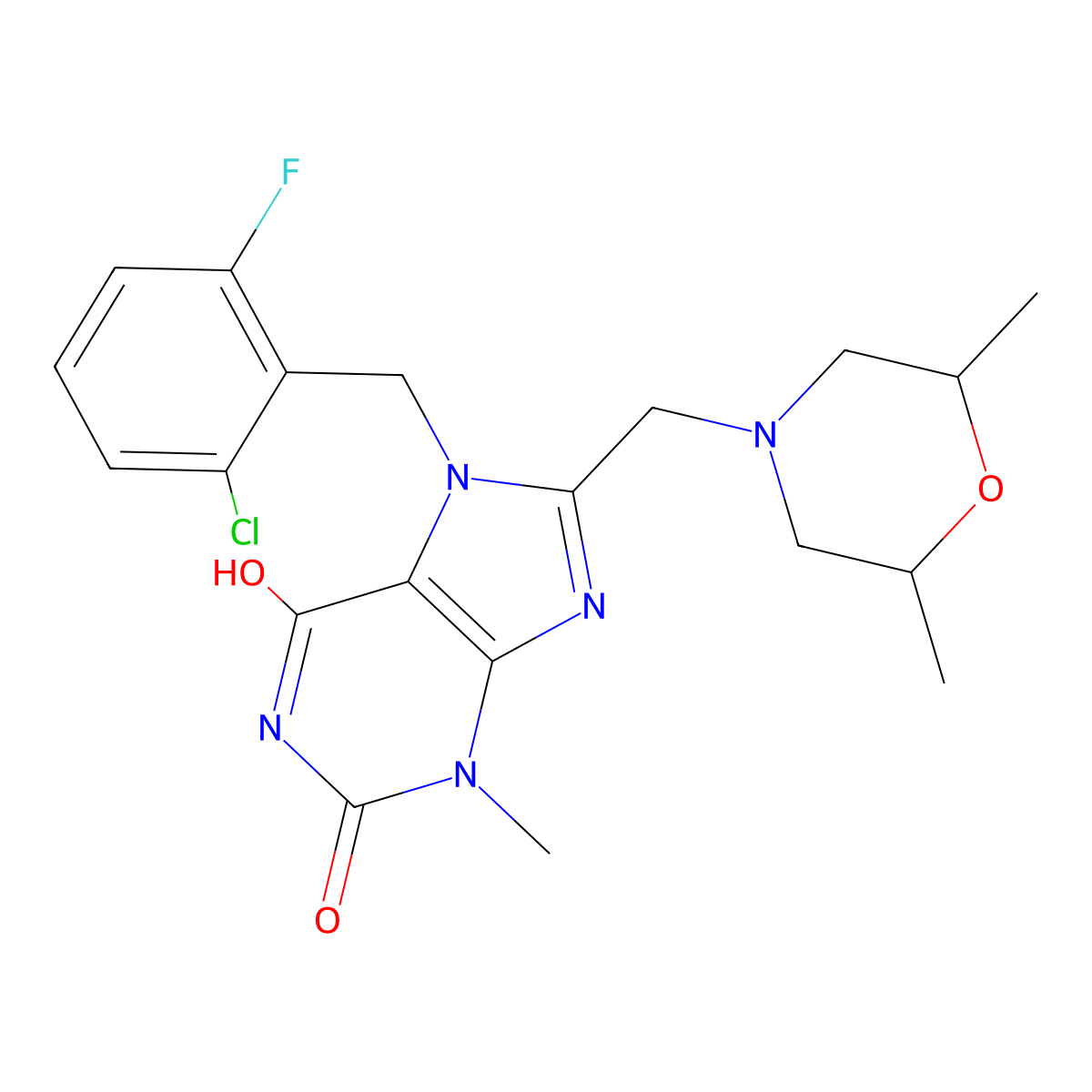 7-[(2-Chloro-6-fluorophenyl)methyl]-8-[(2,6-dimethylmorpholin-4-yl)methyl]-3-methylpurine-2,6-dione molecular structure, CAS 847408-69-9