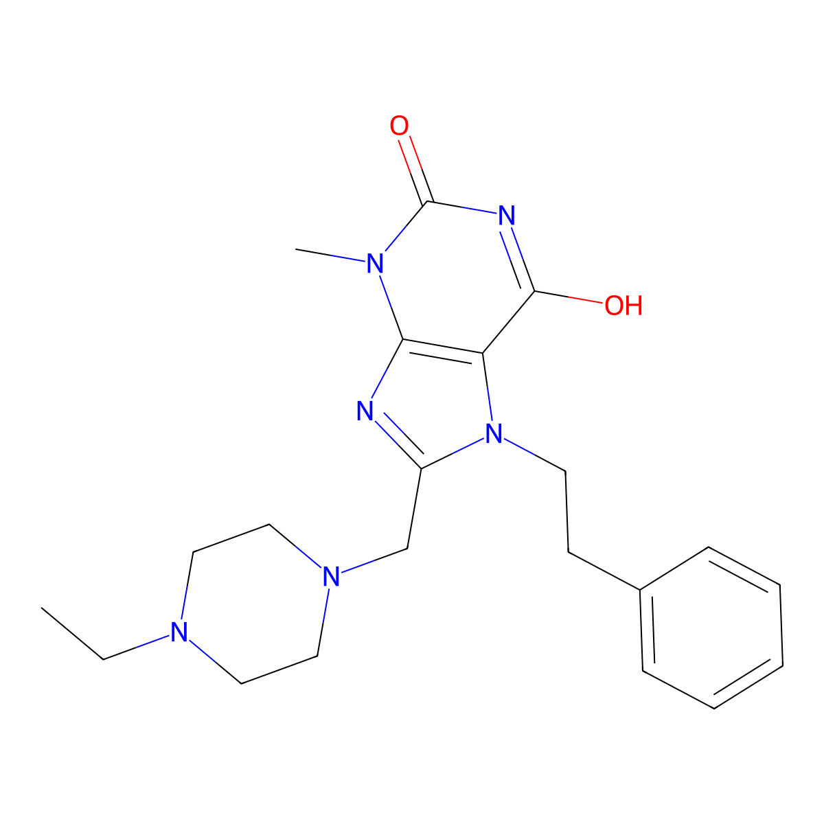 8-[(4-ethylpiperazin-1-yl)methyl]-3-methyl-7-(2-phenylethyl)-3,7-dihydro-1H-purine-2,6-dione molecular structure, CAS 847408-84-8