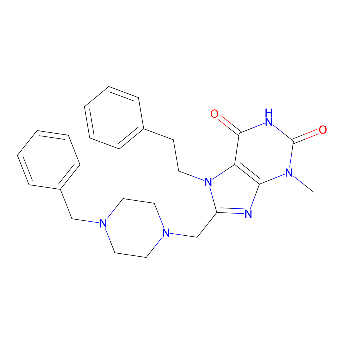 8-[(4-benzylpiperazin-1-yl)methyl]-3-methyl-7-(2-phenylethyl)-2,3,6,7-tetrahydro-1H-purine-2,6-dione molecular structure, CAS 847408-87-1