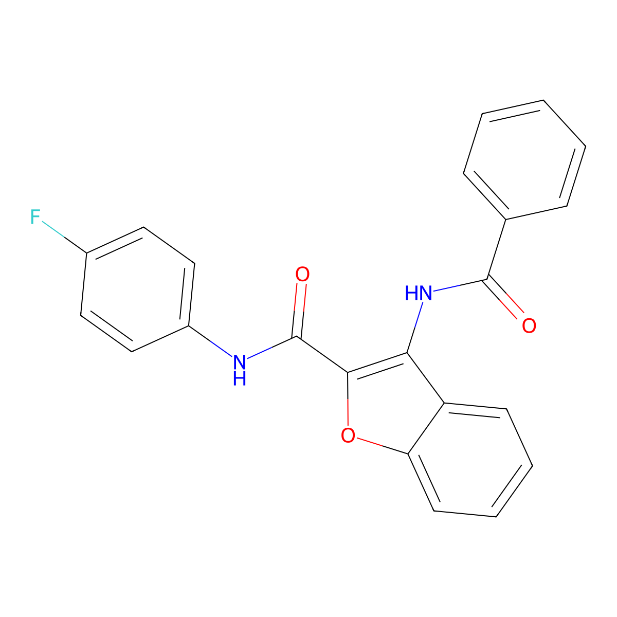 3-benzamido-N-(4-fluorophenyl)-1-benzofuran-2-carboxamide molecular structure, CAS 847408-88-2