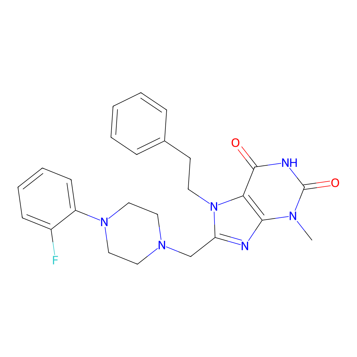 8-((4-(2-fluorophenyl)piperazin-1-yl)methyl)-3-methyl-7-phenethyl-1H-purine-2,6(3H,7H)-dione molecular structure, CAS 847408-93-9