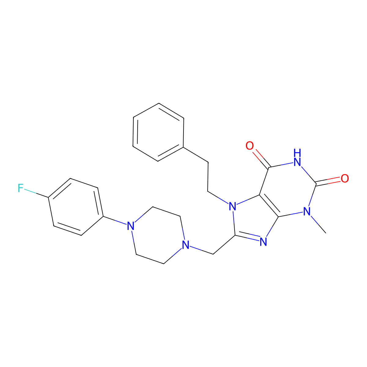 8-((4-(4-fluorophenyl)piperazin-1-yl)methyl)-3-methyl-7-phenethyl-1H-purine-2,6(3H,7H)-dione molecular structure, CAS 847408-96-2