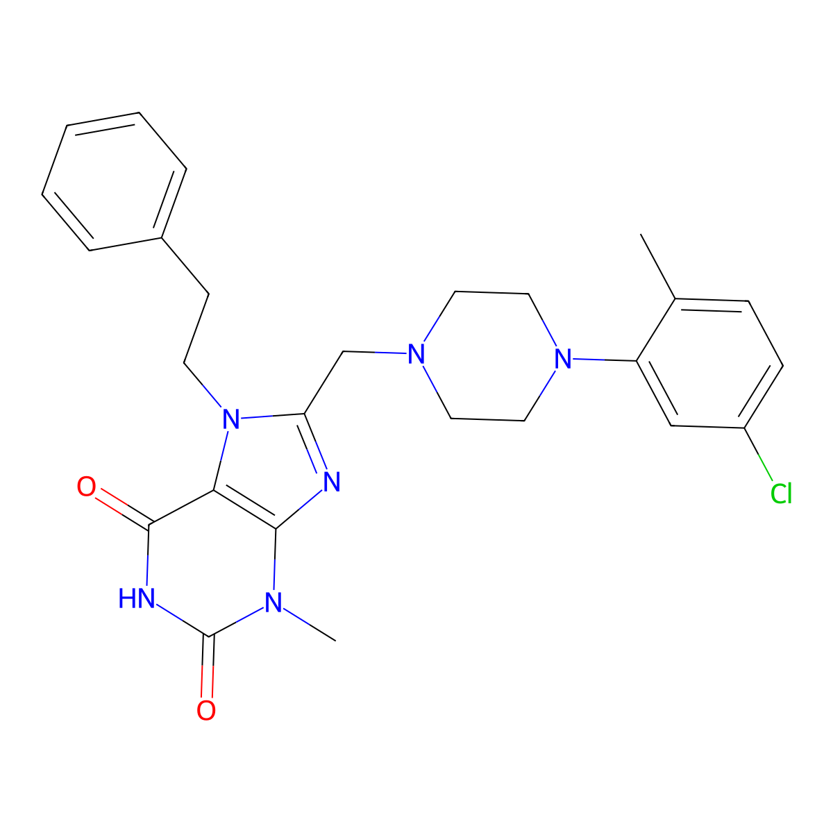 8-[[4-(5-Chloro-2-methylphenyl)-1-piperazinyl]methyl]-3-methyl-7-(2-phenylethyl)purine-2,6-dione molecular structure, CAS 847409-02-3