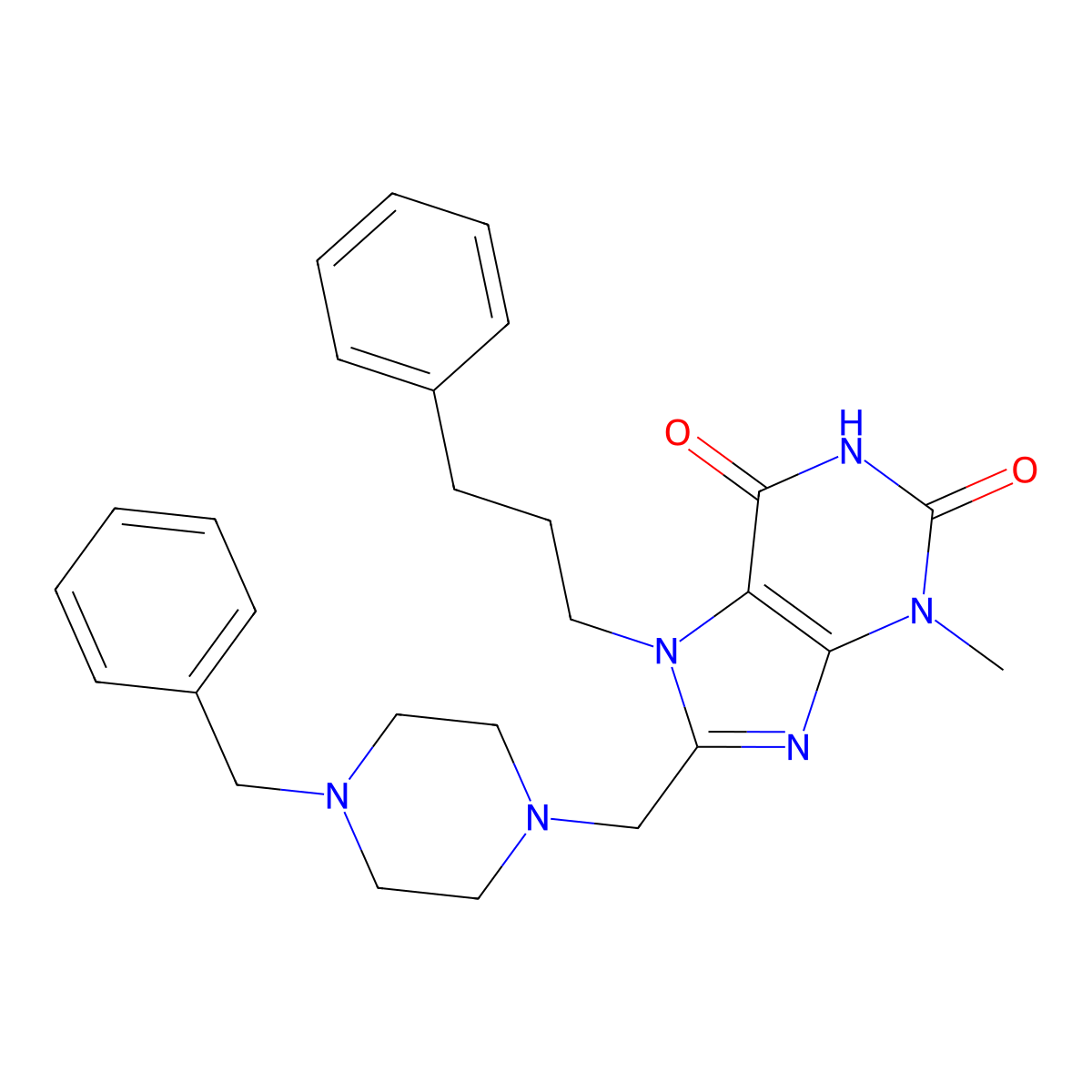 8-[(4-benzylpiperazin-1-yl)methyl]-3-methyl-7-(3-phenylpropyl)-2,3,6,7-tetrahydro-1H-purine-2,6-dione molecular structure, CAS 847409-12-5